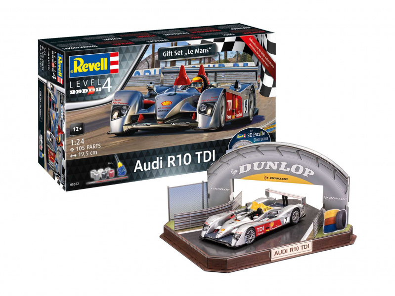 Audi R10 TDI + 3D Puzzle (LeMans Racetrack) (1:24) Revell 05682 - Audi R10 TDI + 3D Puzzle (LeMans Racetrack)