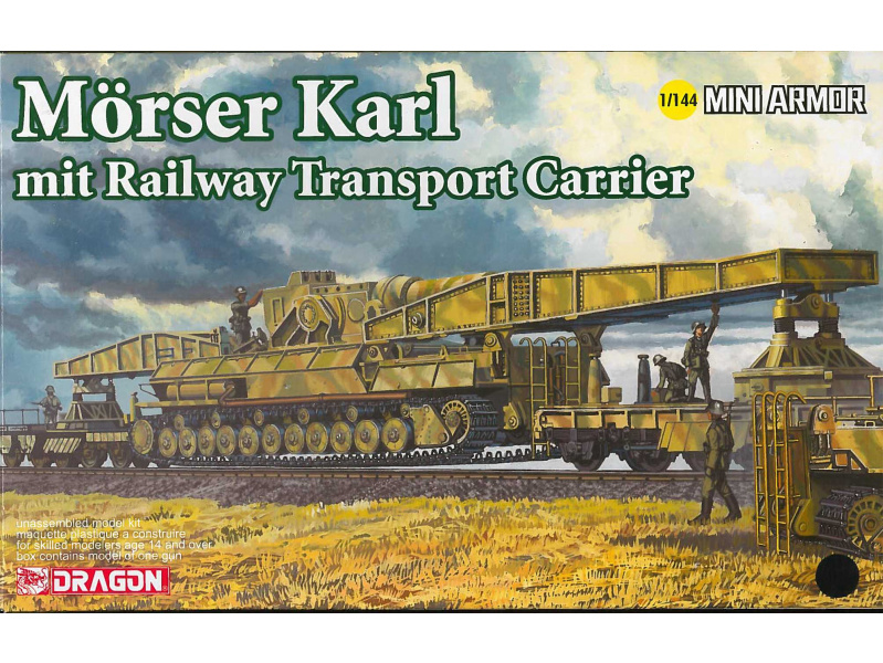 Morser Karl mit Railway Transporter Carrier (1:144) Dragon 14132 - Morser Karl mit Railway Transporter Carrier