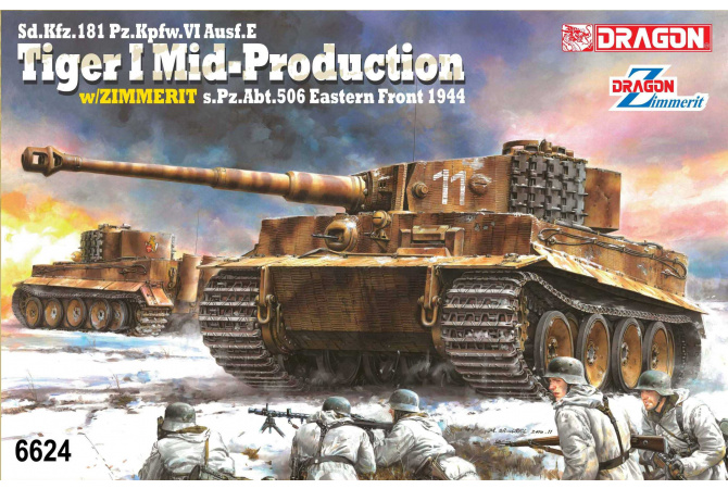 Sd.Kfz.181 Pz.Kpfw.VI Ausf.E Tiger I Mid Production w/Zimmerit s.Pz.Abt.506 Eastern Front 1944 (1:35) Dragon 6624