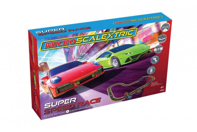 Autodráha MICRO SCALEXTRIC G1178M - Super Speed Race Set - Lamborghini vs Porsche (Battery Powered) (1:64)(1:64) Scalextric G1178M