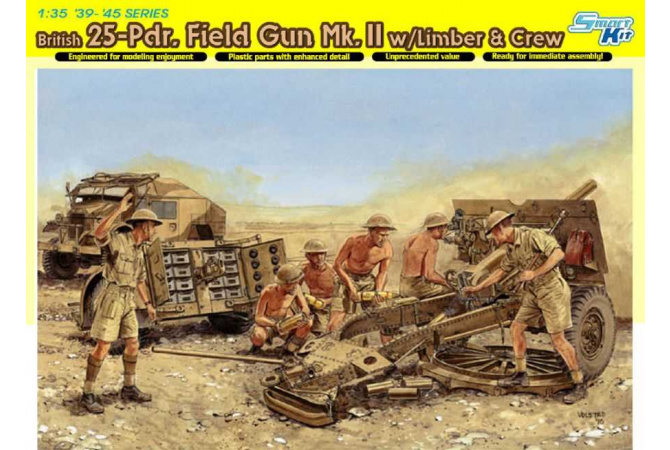 BRITISH 25-PDR.FIELD GUN, MARK 2 W/LIMBER & CREW (SMART KIT) (1:35) Dragon 6675